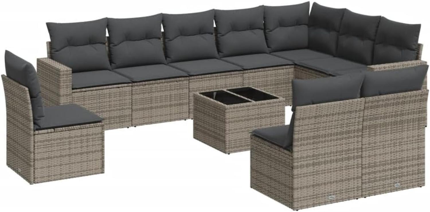 vidaXL 11-tlg. Garten-Sofagarnitur mit Kissen Grau Poly Rattan 3219110 Bild 1