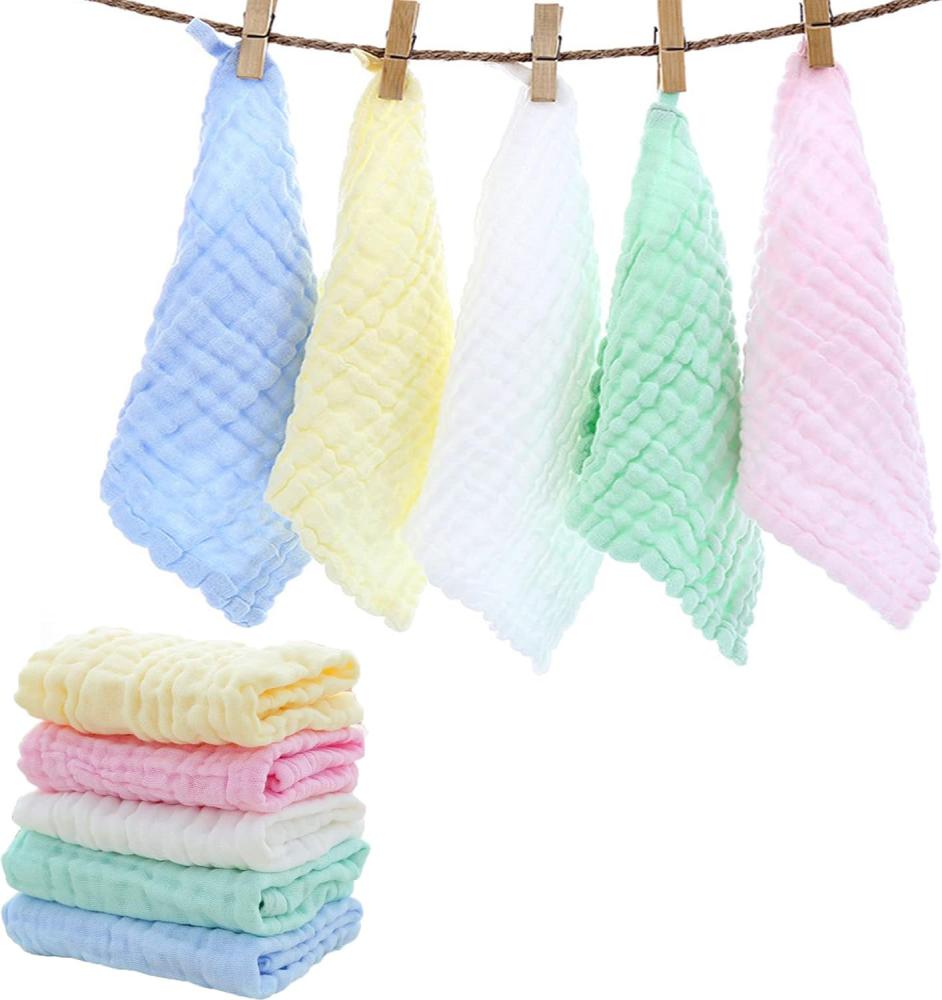 YUEMING 5 Stücke Baby Musselin Waschlappen, 30 * 30 CM Baby-Handtücher, Weiche Neugeborene Baby Gesichtstücher Baby Wipes aus Bio-Baumwolle, Tolles Duschgeschenk Bild 1