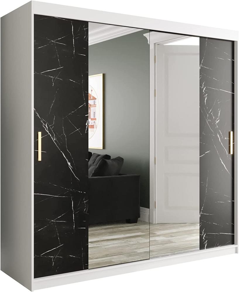 Kleiderschrank Kamoga T1 200 (Weiß / Marmor Schwarz + Gold, mit Schubladen) Bild 1