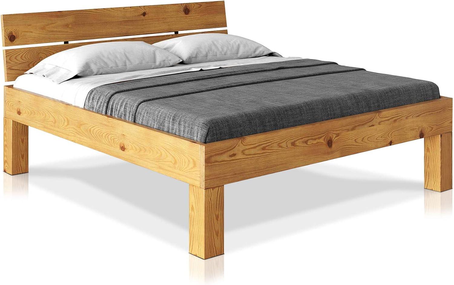 Möbel-Eins CURBY 4-Fuß-Bett mit Kopfteil, Material Massivholz, rustikale Altholzoptik, Fichte natur 90x200 cm Komforthöhe Bild 1