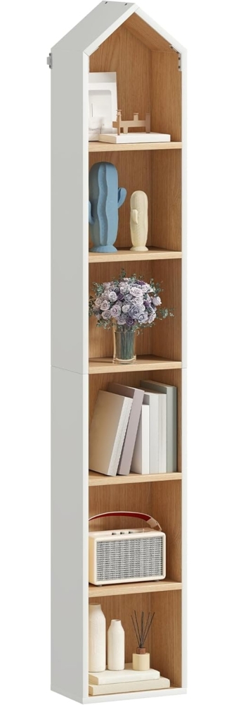 YITAHOME Bücherregal 6 Etagen Weiß Gestell + Eiche Optik | Platzsparend Design für Wohnzimmer & Büro | 180 x 23,5 x 30 cm (BxHxT) Bild 1