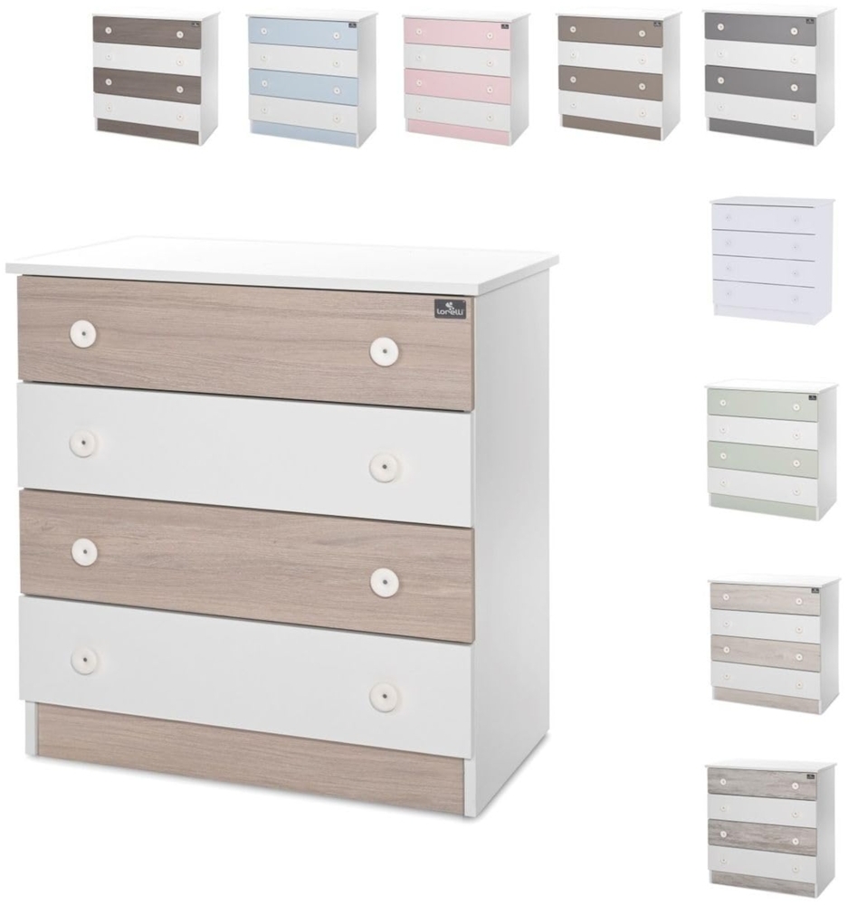 Lorelli Kommode Dresser 81 x 50 x 86 cm, 4 große Schubladen, schnelle Montage hellbraun weiß Bild 1