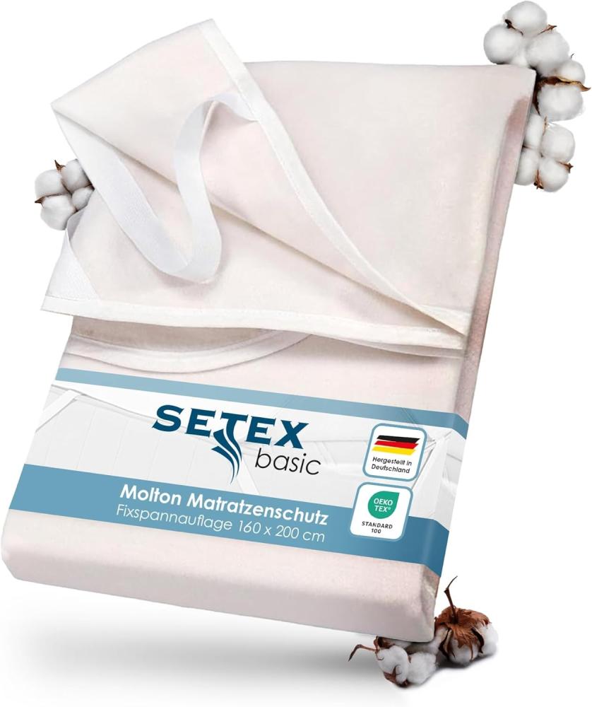 SETEX Molton Matratzenschutz, 160 x 200 cm, Eckgummis, Matratzenschoner aus 100 % Baumwolle, Basic, Naturfarben Bild 1