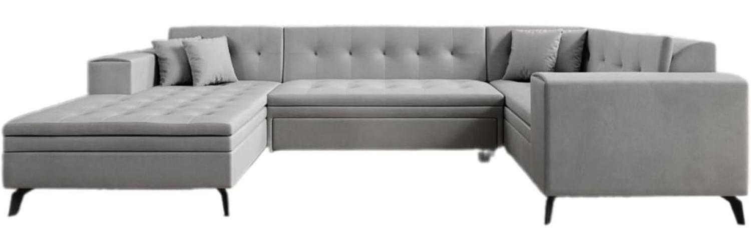 Designer Sofa Neola mit Schlaffunktion Samt Hellgrau Links Bild 1