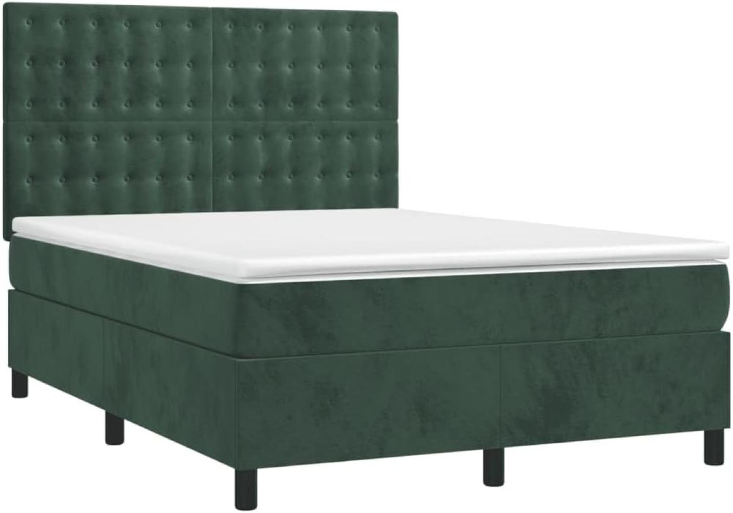 vidaXL Boxspringbett mit Matratze & LED Dunkelgrün 140x190 cm Samt 3136362 Bild 1