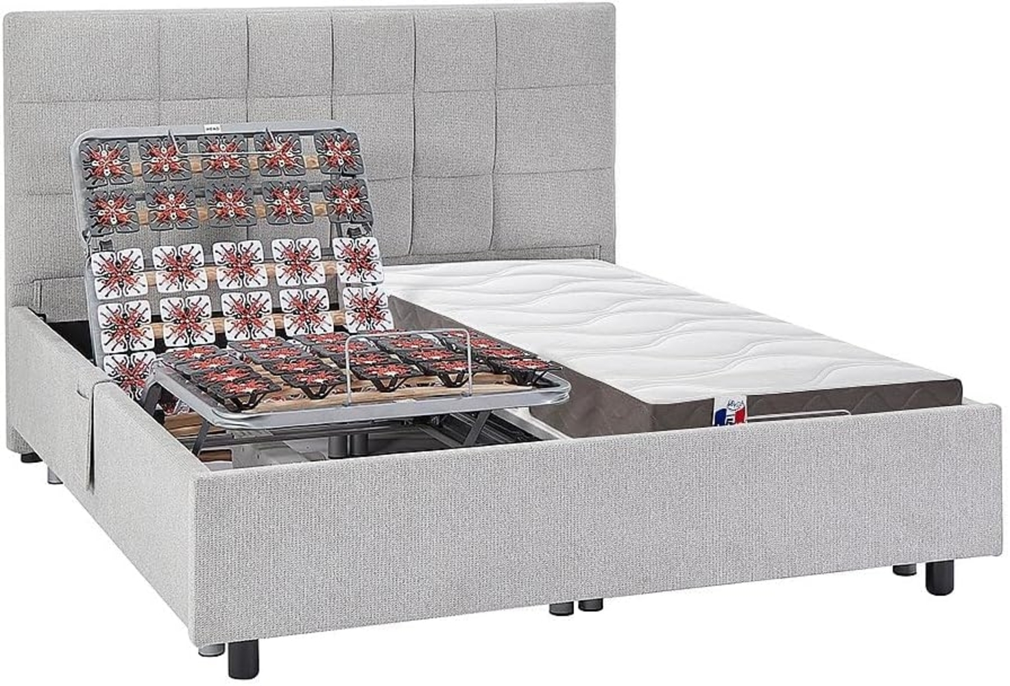 Vente-unique - Dekoratives Bett mit elektrischer Relaxfunktion mit Tellern + 3-Zonen-Matratze aus 100 % Latex - 2 x 80 x 200 cm - Stoff - Grau - JOFAR von YSMÉE Bild 1