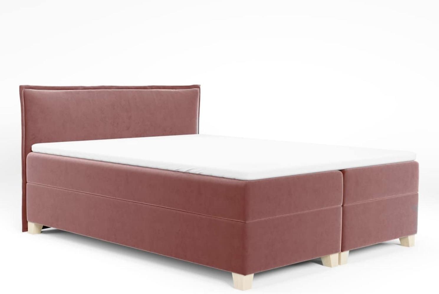 Boxspringbett Fren mit 2 Bettkästen - Doppelbett mit Bonell-Matratze und Topper, Polsterbett, Bett mit Holzfüße, Schlafzimmer (Pink (Kronos 29), 160 x 200 cm) Bild 1