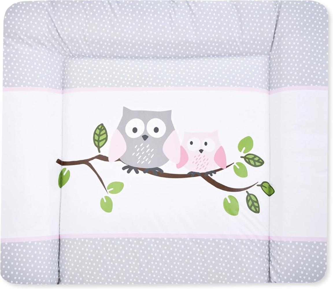 Julius Zöllner® Wickelauflage Softy 75x75 cm - weiche Wickelunterlage - Baby Wickeltischauflage - Folie, wasserdicht & abwischbar - Made in Germany - OEKO-TEX Standard 100 - Eulen rosa Bild 1