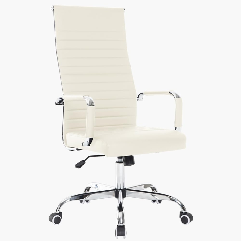 BAKAJI Bürostuhl ergonomischer Schreibtischstuhl mit Armlehnen, Chefsessel Computerstuhl hoher Rückenlehne, Arbeitsstuhl mit Wippfunktion bis 136 kg Belastbar beige Bild 1