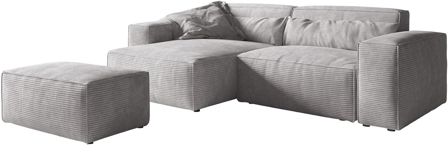 Ecksofa Sirpio XL 270x170 cm Cord Silbergrau Recamiere variabel mit Hocker Bild 1