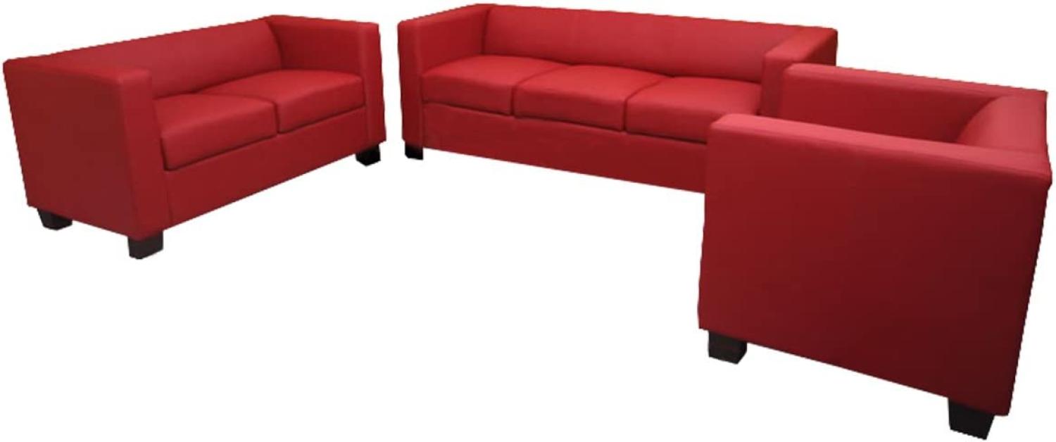 3-2-1 Sofagarnitur Couchgarnitur Loungesofa Lille ~ Leder, rot Bild 1