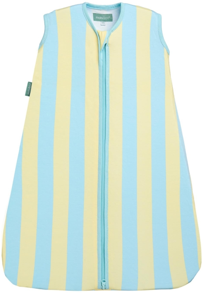 molis&co - Baby Schlafsack 0.5 TOG - Sommerschlafsack für Jungen - Neugeborene Babyschlafsack ohne Ärmel - 100% Baumwolle (Oeko-TEX 100), Premium Qualität - Blue Sunshine (70 cm) Bild 1