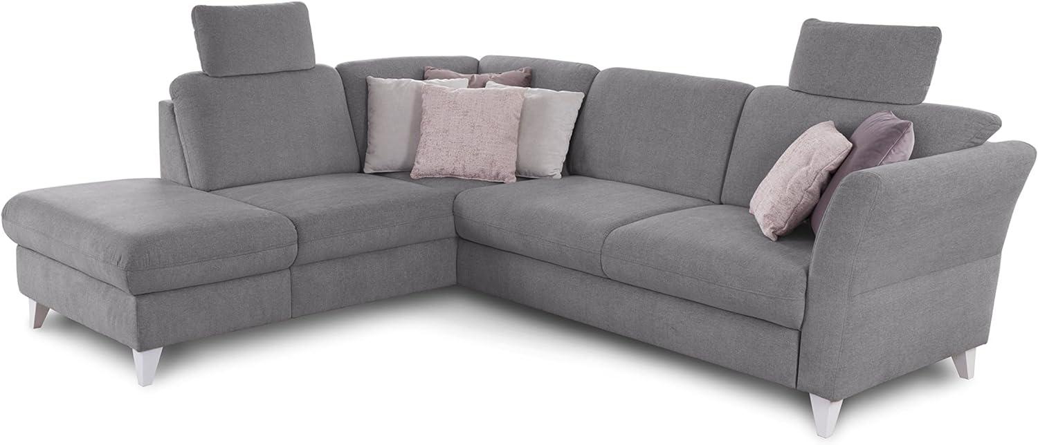 CAVADORE Schlafsofa Trend / Skandinavische Eckcouch mit Federkern, Bettfunktion, Stauraum in der Ottomane und 2 Kopfstützen / 249 x 86 x 162 / Chenille, Grau Bild 1