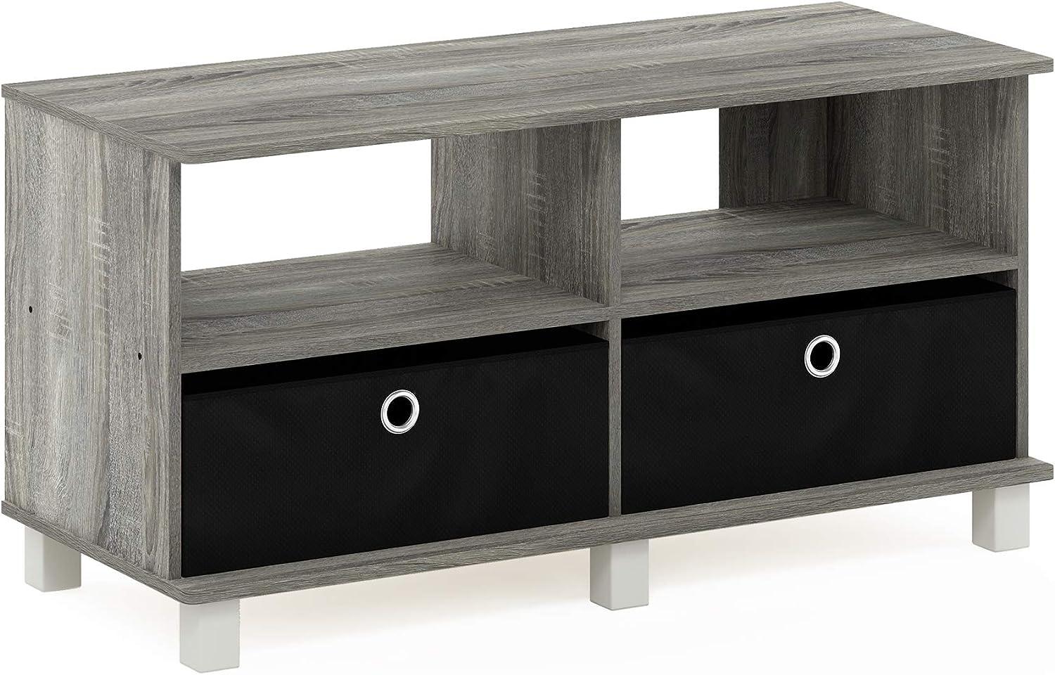 Furinno Andrey Entertainment Center mit Schubladen, holz, Französische Eiche Grau/Schwarz, 39. 62 x 39. 62 x 48. 26 cm Bild 1