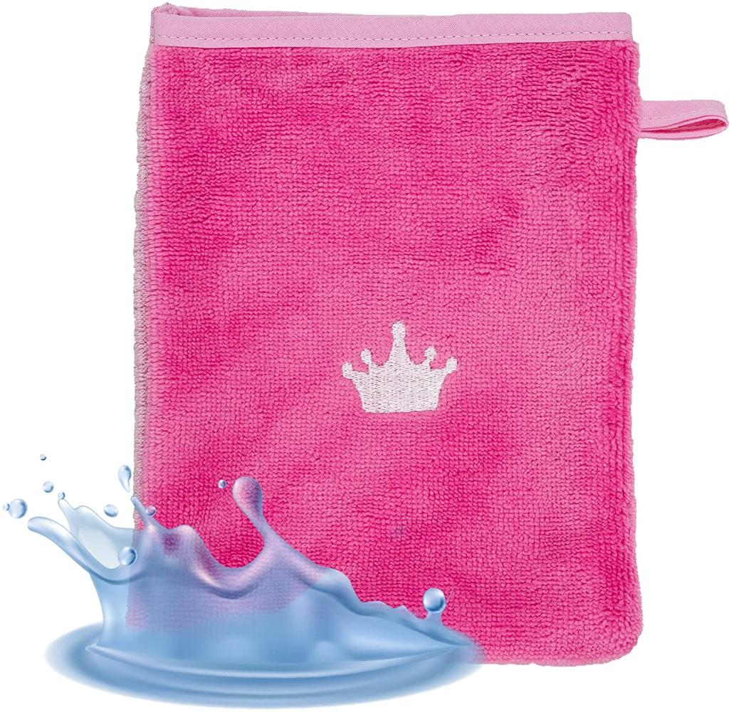 Smithy Waschlappen aus weichem Velours - Kinder Waschhandschuh mit Motiv KRONE für Mädchen, Farbe pink Bild 1