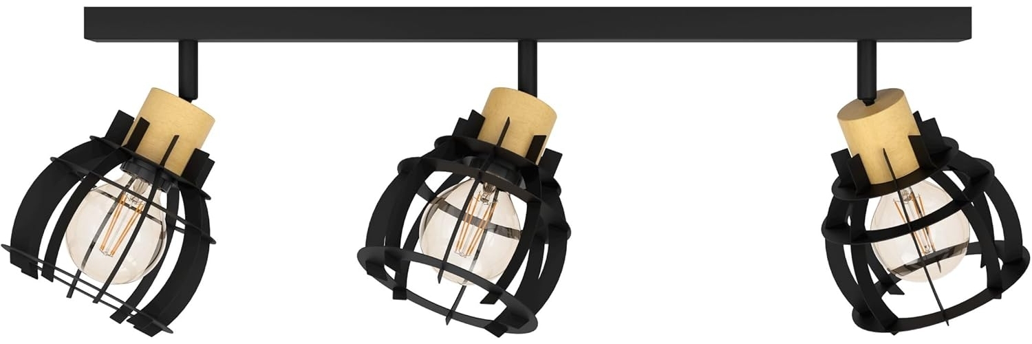 Eglo 43928 Spotleuchte STILLINGTON 1 Stahl schwarz, Holz braun E27 3X40W L:71cm B:16cm H:24. 5cm dimmbar Bild 1