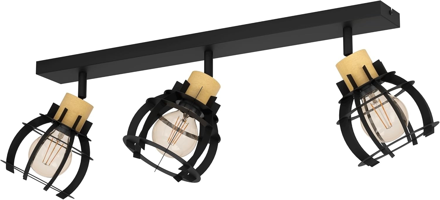 Eglo 43928 Spotleuchte STILLINGTON 1 Stahl schwarz, Holz braun E27 3X40W L:71cm B:16cm H:24. 5cm dimmbar Bild 1