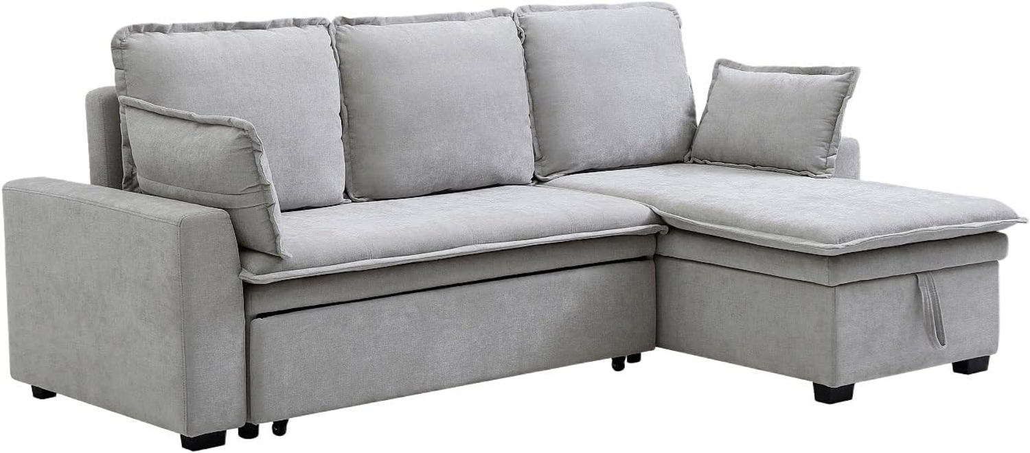 Vente-unique - Ecksofa mit Schlaffunktion & Bettkasten – Stoff – Hellgrau – ZAKILA Bild 1
