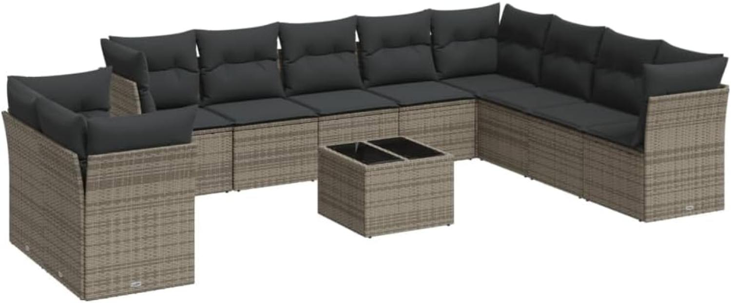 vidaXL 11-tlg. Garten-Sofagarnitur mit Kissen Grau Poly Rattan 3217870 Bild 1