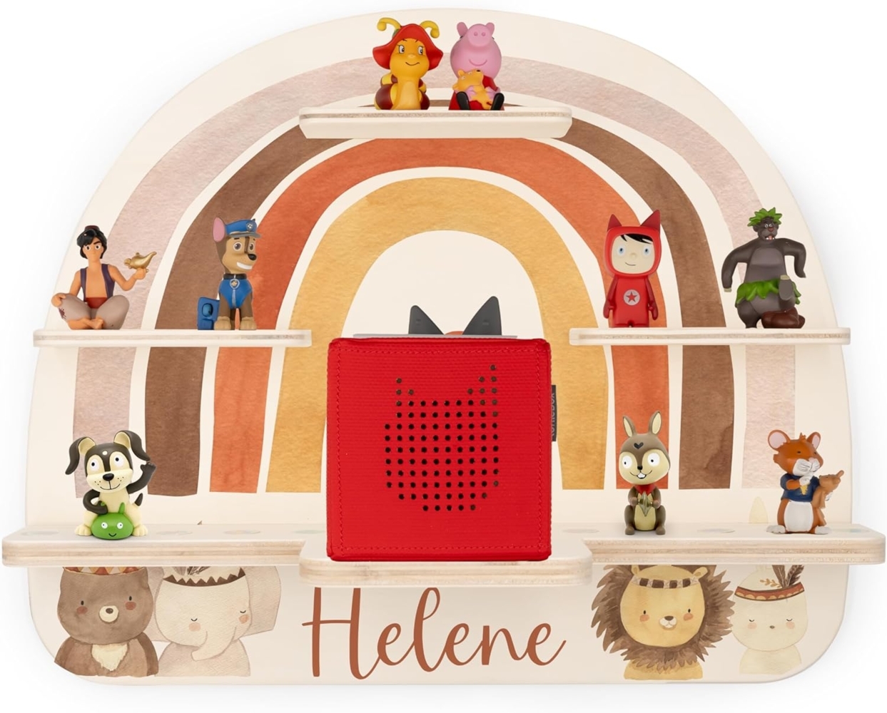 KIDSMOOD - Personalisiertes Tonie Regal für Kinderzimmer | Regenbogen Wand-Regal mit genügend Platz für Tonie-Hör-Figuren, Aussparung für Tonie-Musikbox & Kabelmanagement, Tonie Regal Mädchen & Jungen Bild 1