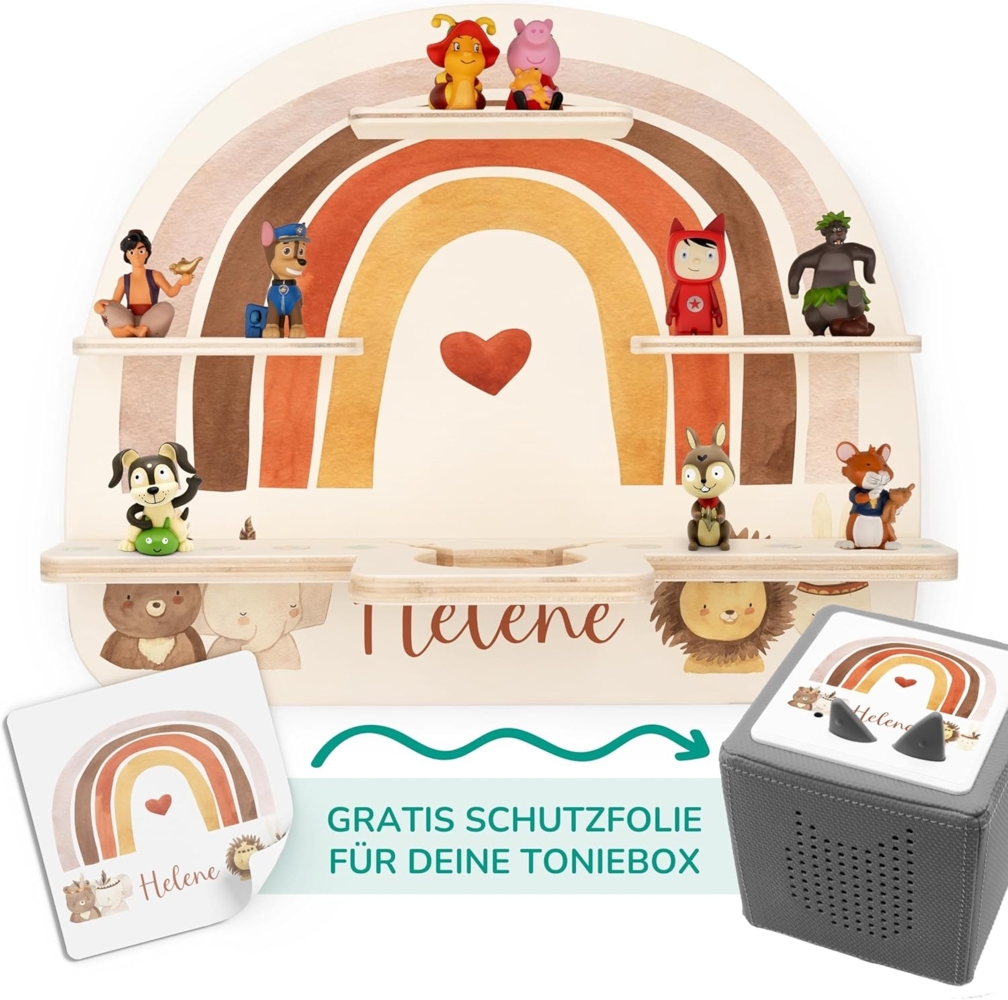 KIDSMOOD - Personalisiertes Tonie Regal für Kinderzimmer | Regenbogen Wand-Regal mit genügend Platz für Tonie-Hör-Figuren, Aussparung für Tonie-Musikbox & Kabelmanagement, Tonie Regal Mädchen & Jungen Bild 1