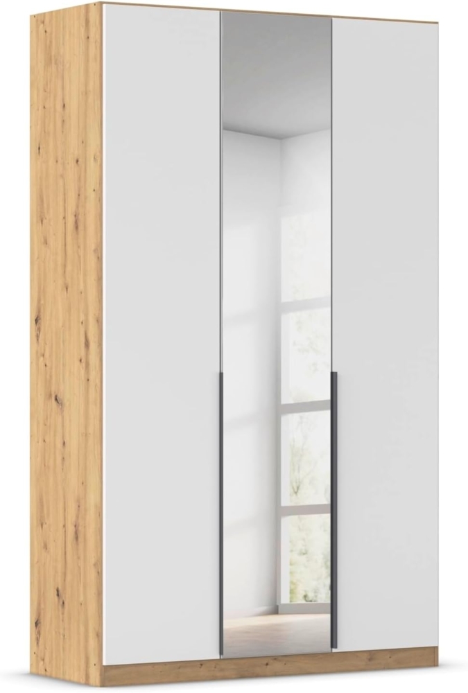 Rauch Möbel Alabama, Kleiderschrank, Garderobe, 3-türig, Spiegel, Zubehör Premium, 2 Kleiderstangen, 7 Einlegeböden, Schubladeneinsatz, Farbe Weiß/Eiche Artisan, Griff Grau metallic, 136 x 229 x 54 cm Bild 1