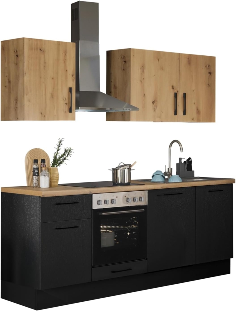 Turin Z Küchenzeile 220 x 211 x 60 cm, schwarz - Basic Küchengeräte - Moderne, geräumige Küche in Artisan-Eiche Optik mit viel Stauraum Bild 1