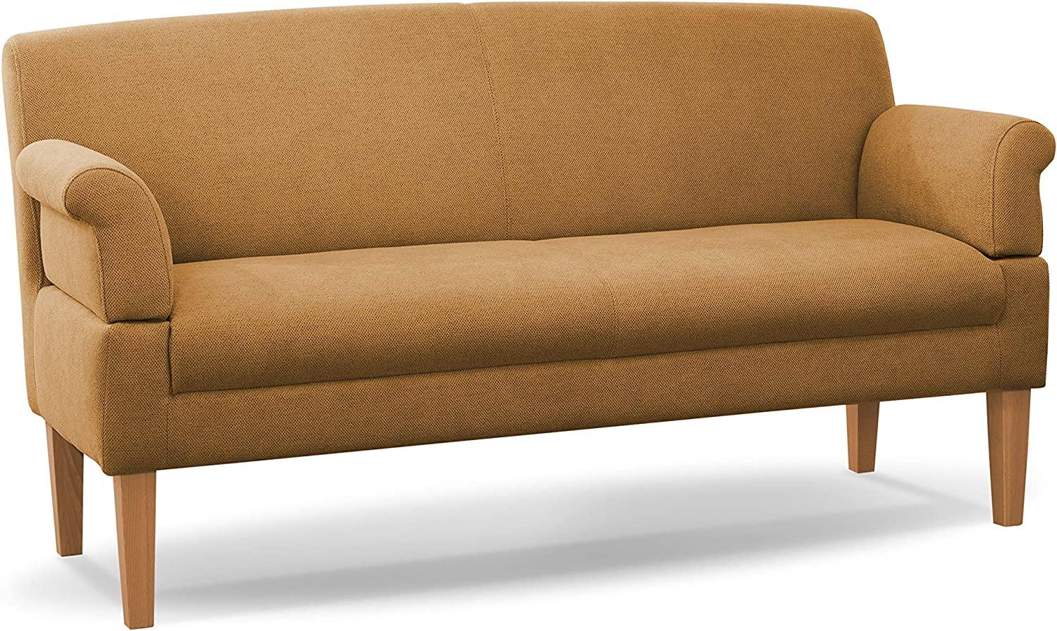 CAVADORE 3-Sitzer Küchensofa Malm, Sitzbank für Küche oder Esszimmer inkl. Armteilverstellung, Leichte Fleckenentfernung dank Soft Clean, 182 x 97 x 78, Flachgewebe: gelb Bild 1