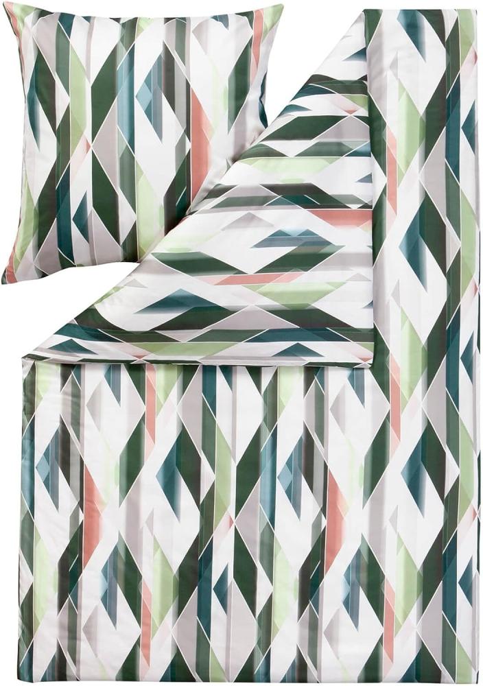 Estella Mako-Satin Bettwäsche 135x200 Austin Retro Rauten petrol grau 4793-985 Bild 1