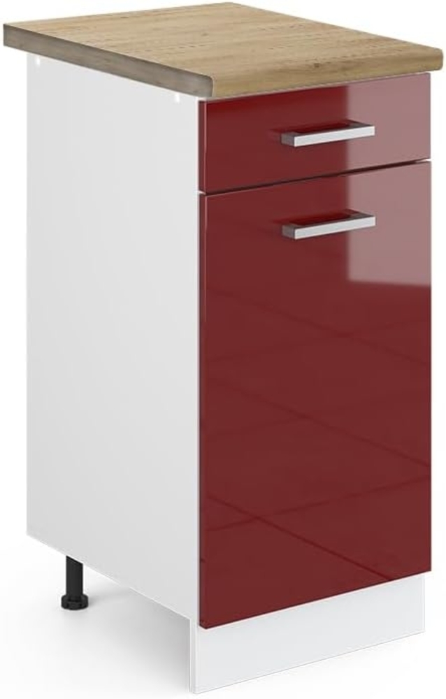 Vicco Küchenunterschrank R-Line, Bordeaux Hochglanz/Weiß, 40 cm, AP Eiche Bild 1