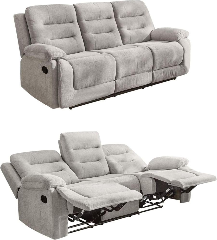 luma-home 3-Sitzer 15503, Sofa mit halbautomatischer Relaxfunktion 220 cm breit, Federkern, Wellenunterfederung, Bezug Chenille Grau Bild 1