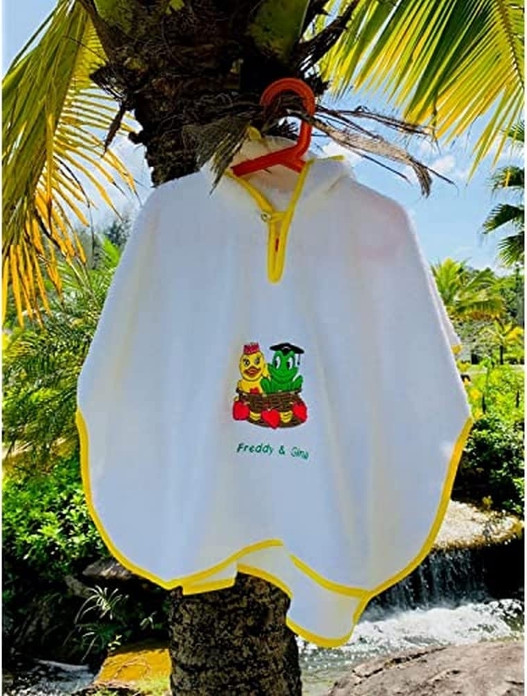 Freds Swim Academy 20711 Poncho aus weichem Velours - Frottee mit Fred & Gina Motiv, ca. 60x55 cm, weiß Bild 1