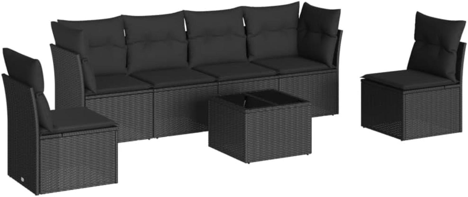 vidaXL 7-tlg. Garten-Sofagarnitur mit Kissen Schwarz Poly Rattan 3217375 Bild 1