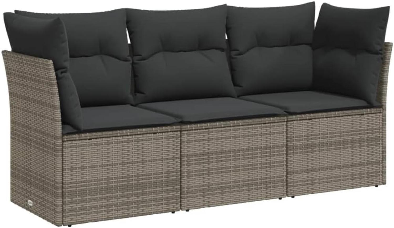 vidaXL 3-tlg. Garten-Sofagarnitur mit Kissen Grau Poly Rattan 3217210 Bild 1