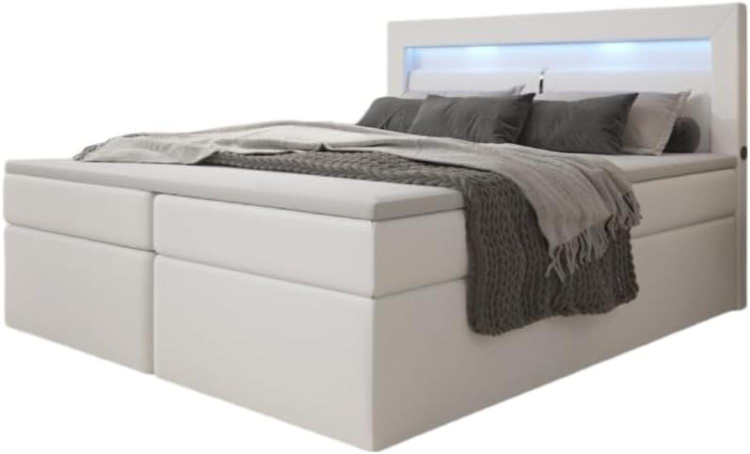 Boxspringbett Reposito mit LED, USB und Stauraum 200x200 Weiß H3 Bild 1