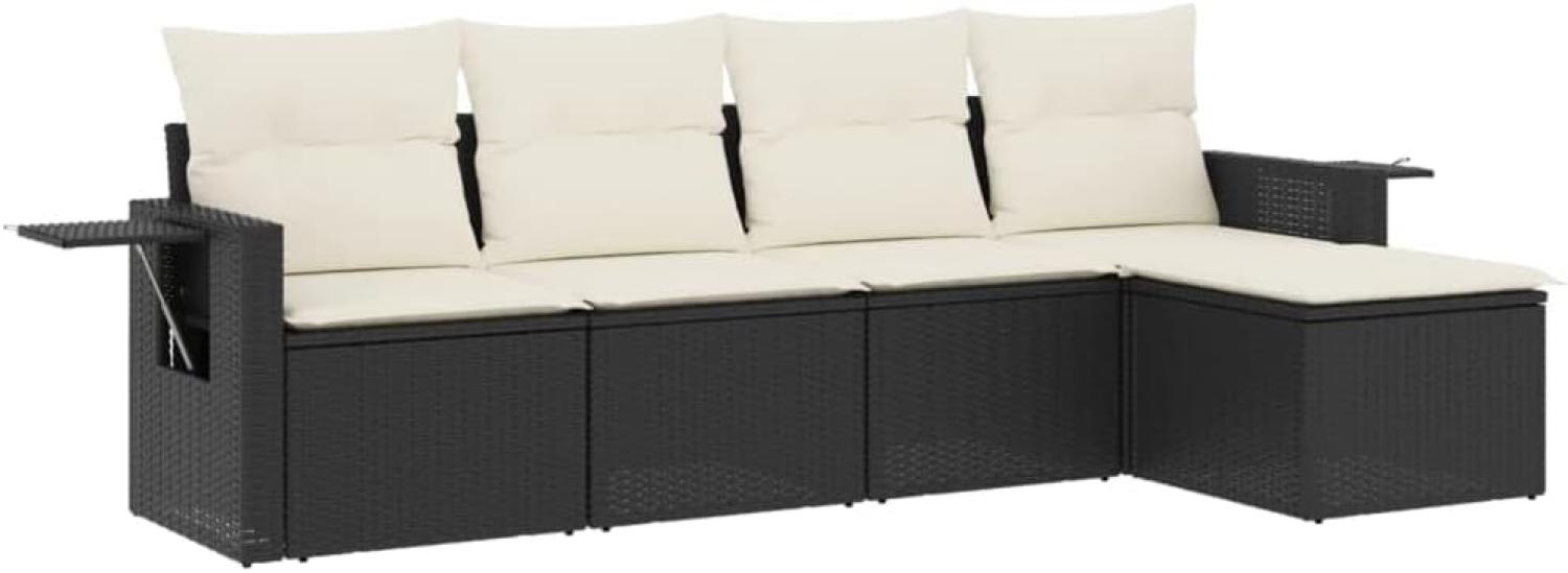 vidaXL 5-tlg. Garten-Sofagarnitur mit Kissen Schwarz Poly Rattan 3252423 Bild 1