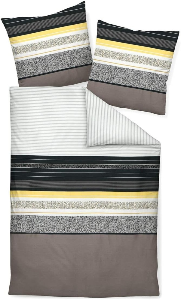 Janine Mako Satin Bettwäsche 2 teilig Bettbezug 155x220 cm Kopfkissenbezug 80x80 cm J. D. 87046-03 gelbgold braun schwarz Bild 1
