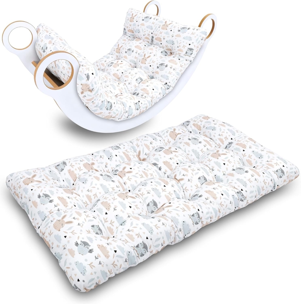 Krabbeldecke für Baby Kissen für Kletterbogen 60x120 cm - Bodenkissen Kinder Matte für Montessori Spielbogen Wippe Kletter Bogen Polster Spieldecke für Kinderzimmer Eulen Bild 1