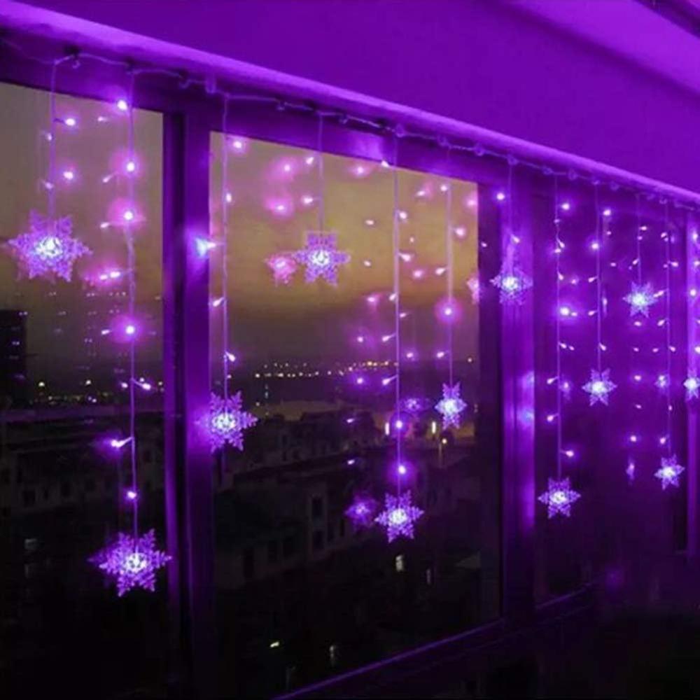 Klighten Lila LED Schneeflocke Lichterketten, 96 LED Lichterkettenvorhang Vorhang Lichter mit 8 Modi Weihnachtsbeleuchtung für Innen/Außen Weihnachtsdeko Deko Bild 1