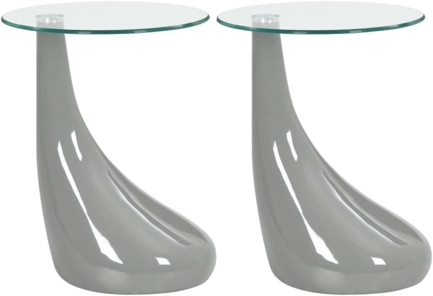 vidaXL Beistelltische 2 Stk. mit runder Glasplatte Hochglanz Grau Bild 1