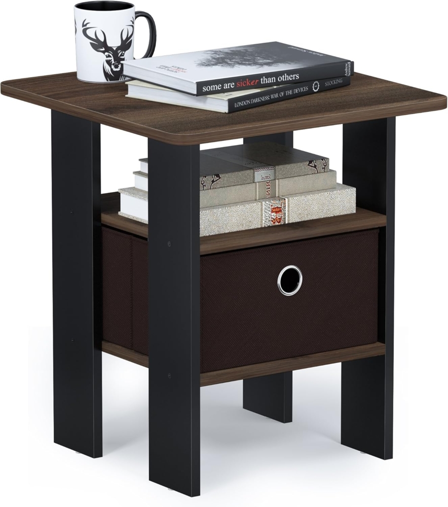 Furinno Andrey Beistelltisch Nachttisch mit Schublade, Holz, Walnuss/Dunkelbraun, 39. 37x39. 37x44. 45 cm Bild 1
