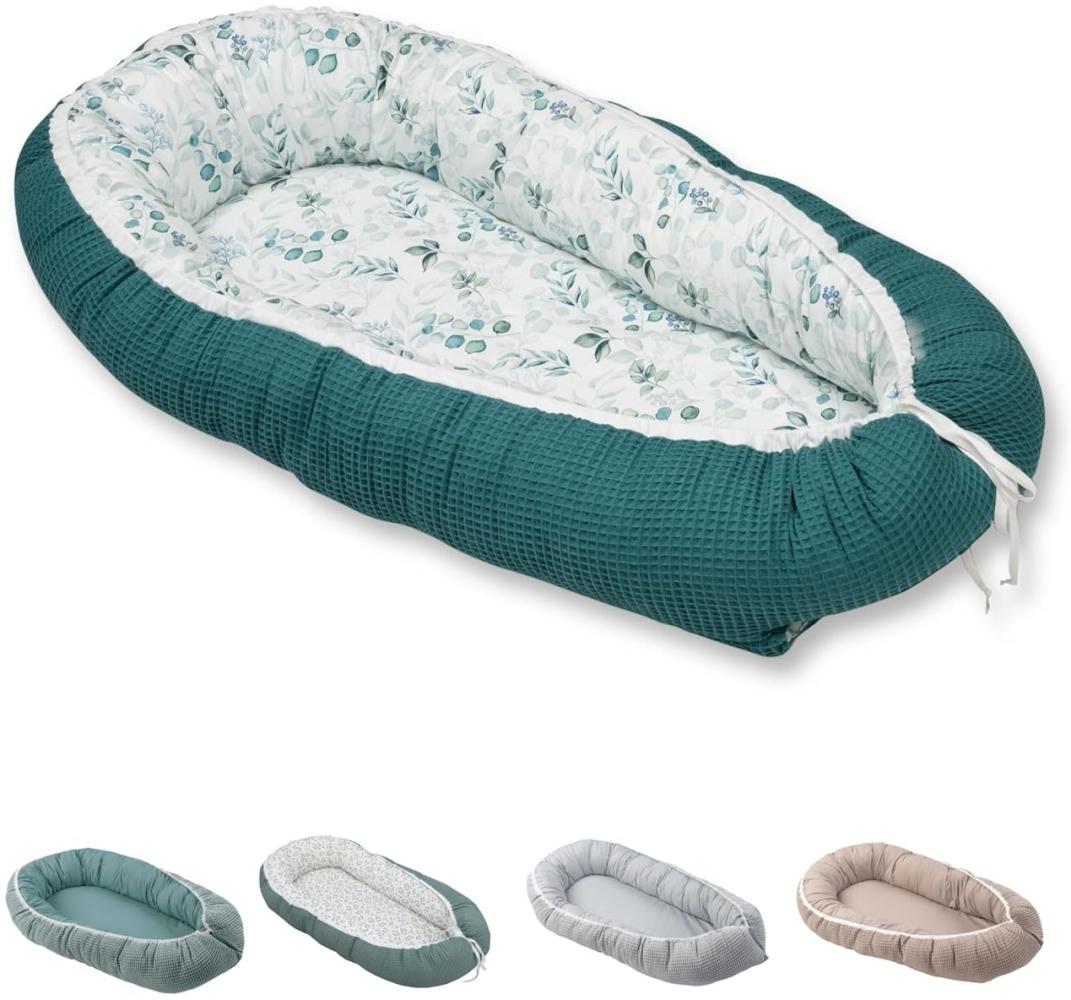 ULLENBOOM® Babynest aus OEKO-TEX Materialien & Made in EU, Eukalyptus Petrol - Babynestchen Neugeborene aus kuscheliger Baumwolle, Als Reisebett, Kuschelnest & Kuschelbett geeignet Bild 1