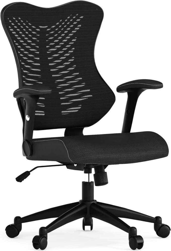 Flash Furniture Bürostuhl mit mittelhoher Rückenlehne – Ergonomischer Chelsessel mit verstellbaren Armlehnen und Netzstoff – Perfekt für Home Office oder Büro – Schwarz Bild 1