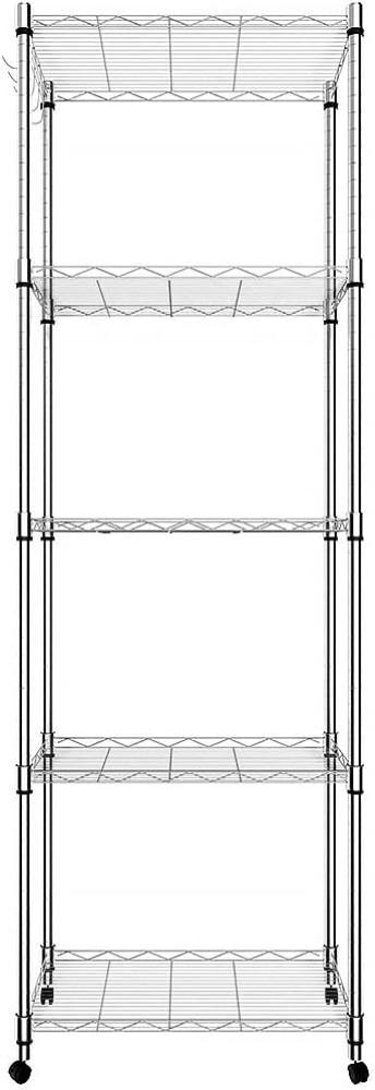 Himimi Rollregal verchromtes Standregal Küchenregal mit 4 Haken,verstellbare Ablagen & 4 Rädern L59 x W35 x H183cm, Silber Bild 1