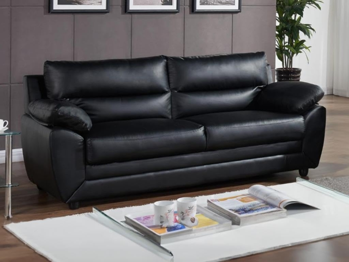 Vente-unique - Sofa 3-Sitzer - Kunstleder - Schwarz - MANOA Bild 1