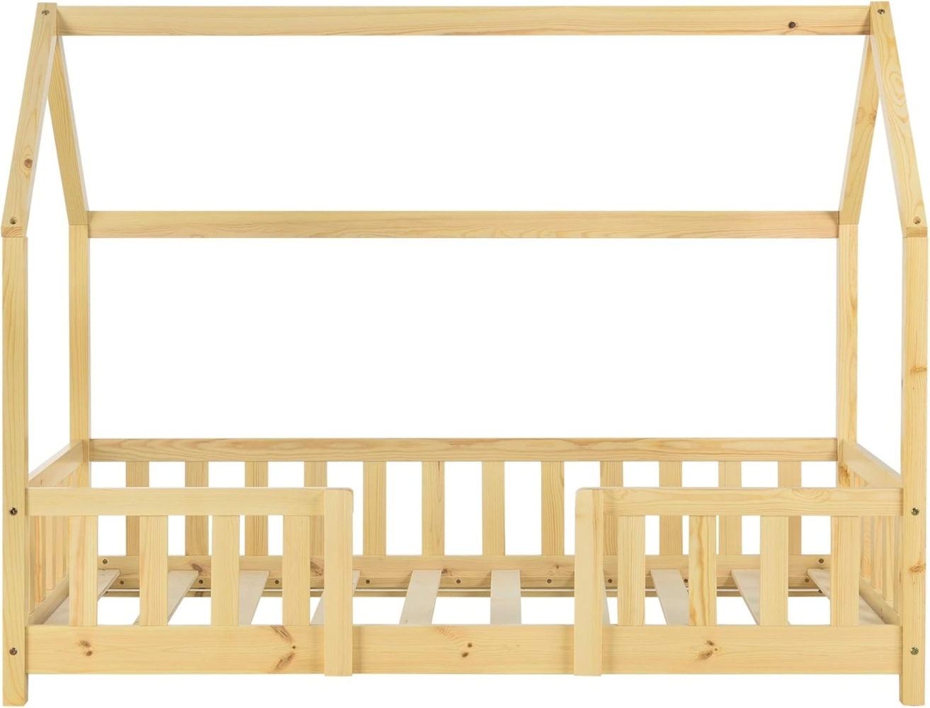 Encasa Hausbett 70x140 cm natur, mit Komfort-Matratze und Rausfallschutz Bild 1