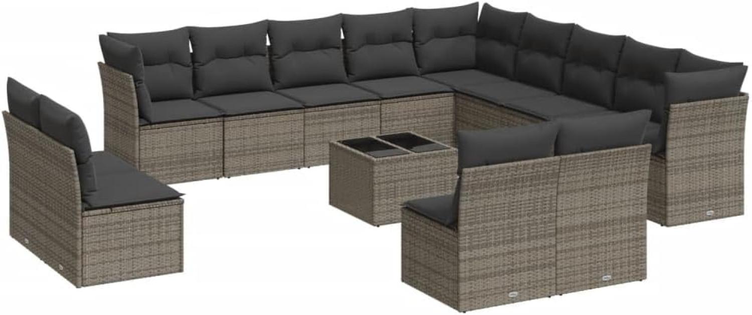 vidaXL 14-tlg. Garten-Sofagarnitur mit Kissen Grau Poly Rattan 3218500 Bild 1