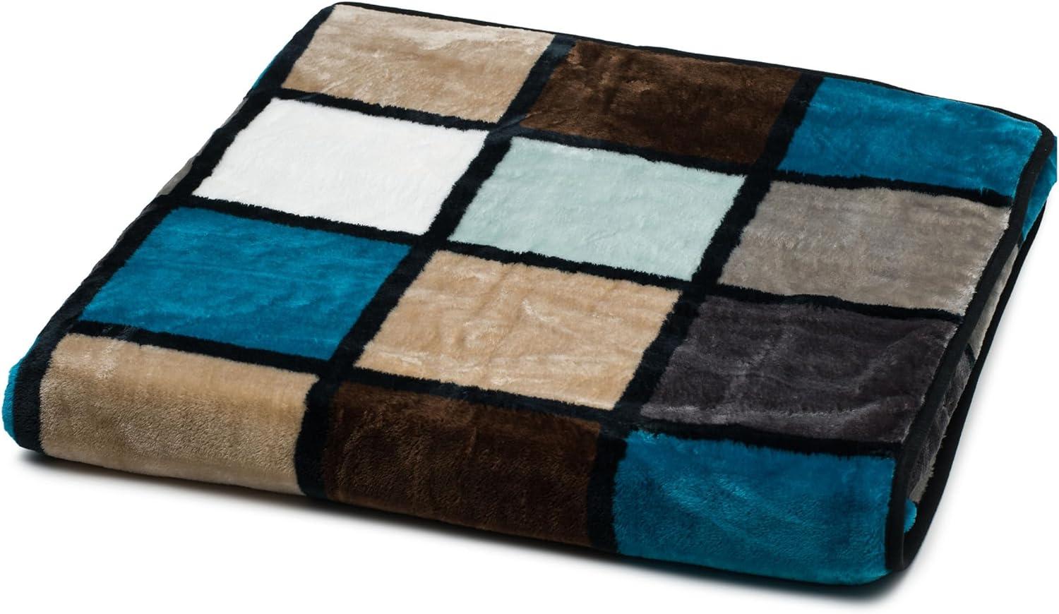 Gözze - Weiche Kuscheldecke, Cashmere Feeling, Hohes Stoffgewicht 500 g/m², Antigua, 150 x 200 cm - Aqua/Taupe/Petrol Bild 1