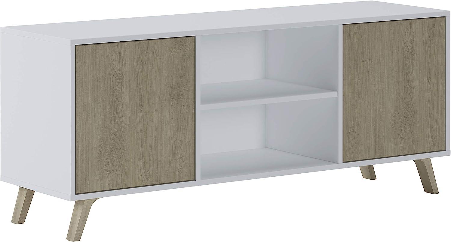 Skraut Home – TV-Schrank für Wohnzimmer – 57 x 140 x 40 cm – geeignet für 32/40/50/55/60 Zoll Fernseher – Modell Wind 140 – mattweiß – 2 Flügeltüren Puccini Farbe Bild 1