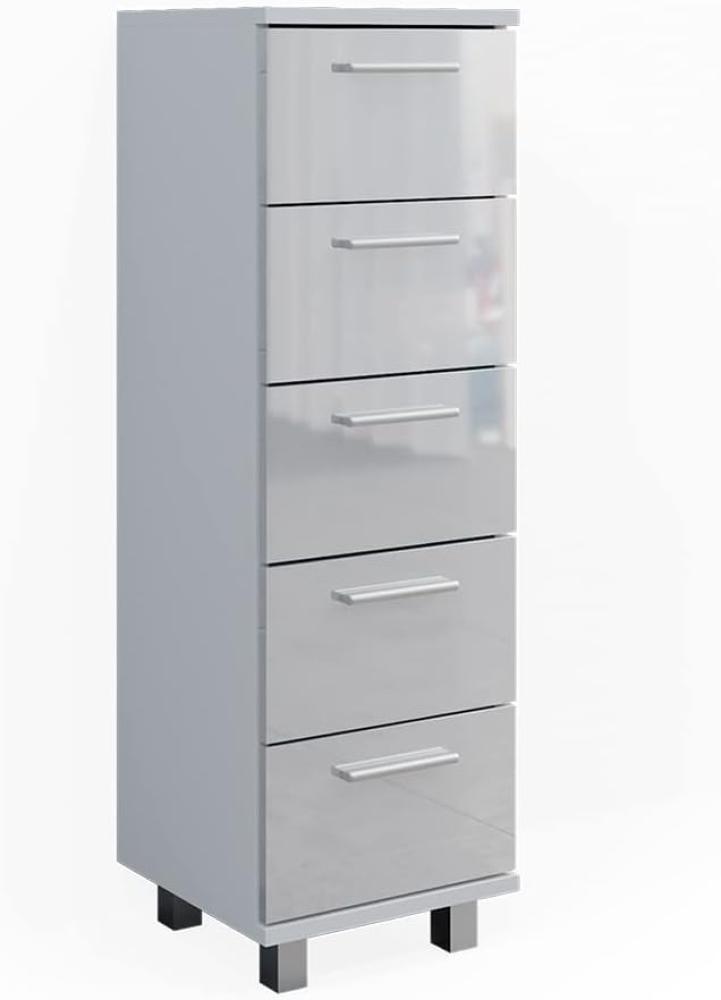 Vicco Midischrank Badschrank Badezimmermöbel Ilias Weiß Hochglanz modern 30x95cm Badezimmer Schrank Badmöbel Badezimmerkommode Badkommode Schrankschublade Ablage Aufbewahrung Bild 1